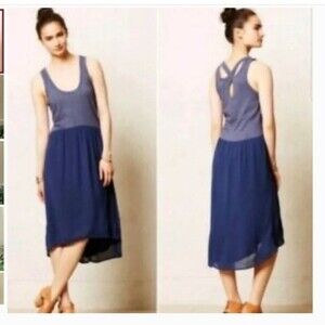 ANTHROPOLOGIE LEFT OF CENTER SIZE MEDIUM BLUE TULIPAN TANK DRESS HI LO HEM